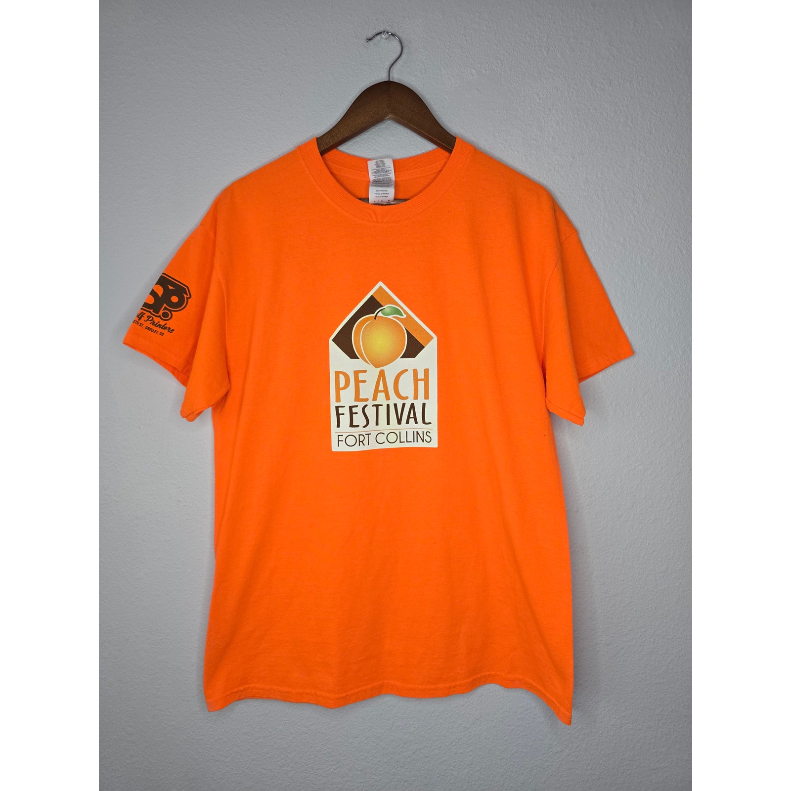 Peach Festival Volunteer Shirt L Orange Fort Collins Event Crew Festival Tee